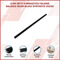 2.4m (8FT) Gymnastics Folding Balance Beam Black Synthetic Suede Sports & Fitness Kings Warehouse