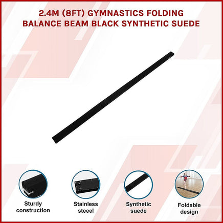 2.4m (8FT) Gymnastics Folding Balance Beam Black Synthetic Suede Sports & Fitness Kings Warehouse