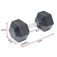 25KG Commercial Rubber Hex Dumbbell Gym Weight Sports & Fitness Kings Warehouse
