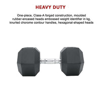 25KG Commercial Rubber Hex Dumbbell Gym Weight Sports & Fitness Kings Warehouse