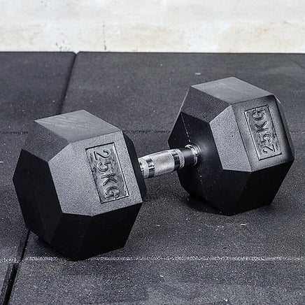 25KG Commercial Rubber Hex Dumbbell Gym Weight Sports & Fitness Kings Warehouse