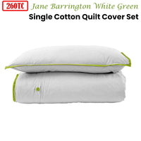 260TC 100% Cotton Quilt Cover Set Single White Green Home & Garden Kings Warehouse