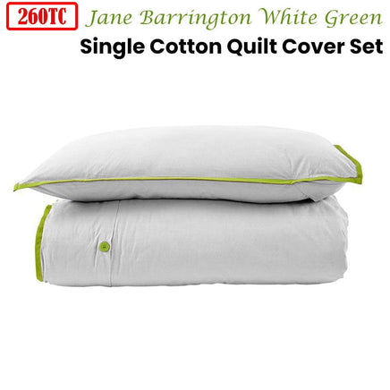 260TC 100% Cotton Quilt Cover Set Single White Green Home & Garden Kings Warehouse