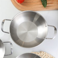 26cm seafood Silver Paella Pan with Riveted Chrome Plated Handles Dishwasher Safe Kings Warehouse 