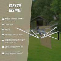 26m 5 Arm Wall Hang Mountable Clothes Airer Dryer Washing Line Bathroom Kitchen Home & Garden Kings Warehouse