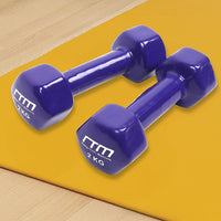 2kg Dumbbells Pair PVC Hand Weights Rubber Coated Sports & Fitness Kings Warehouse