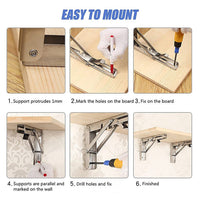 2x 10" Stainless Steel Folding Table Bracket Shelf Bench 50kg Load Heavy Duty Furniture Kings Warehouse