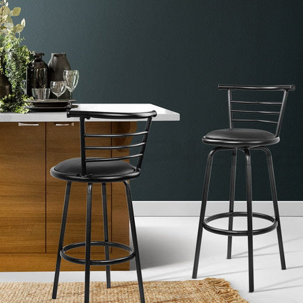 2x Bar Stools Swivel Leather Padded Metal Furniture Kings Warehouse