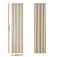 2X Blockout Curtains Blackout Window Curtain Eyelet 140x230cm Beige Kings Warehouse
