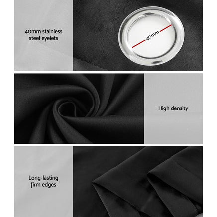 2X Blockout Curtains Blackout Window Curtain Eyelet 140x230cm Black Kings Warehouse