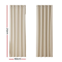 2X Blockout Curtains Blackout Window Curtain Eyelet 180x213cm Beige Kings Warehouse
