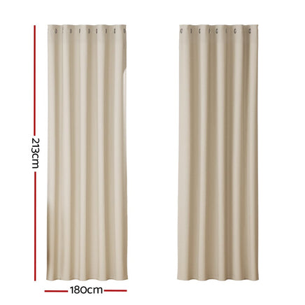 2X Blockout Curtains Blackout Window Curtain Eyelet 180x213cm Beige Kings Warehouse