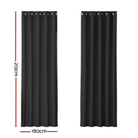 2X Blockout Curtains Blackout Window Curtain Eyelet 180x213cm Black Kings Warehouse