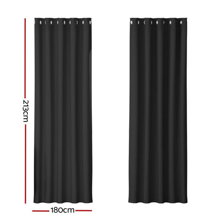 2X Blockout Curtains Blackout Window Curtain Eyelet 180x213cm Black Kings Warehouse