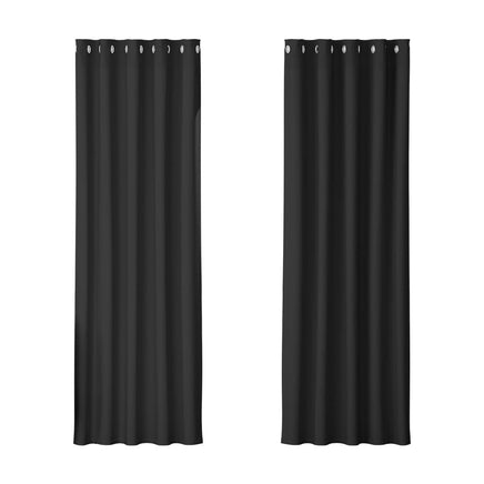 2X Blockout Curtains Blackout Window Curtain Eyelet 180x213cm Black Kings Warehouse