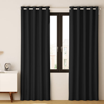 2X Blockout Curtains Blackout Window Curtain Eyelet 180x213cm Black Kings Warehouse