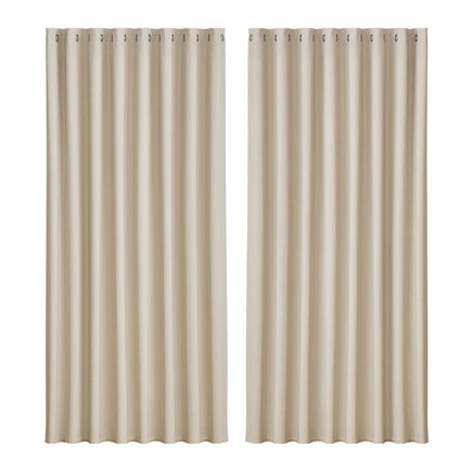 2X Blockout Curtains Blackout Window Curtain Eyelet 300x230cm Beige Kings Warehouse