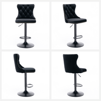 2x Height Adjustable Swivel Bar Stool Velvet Nailhead Barstool with Footrest Furniture Kings Warehouse