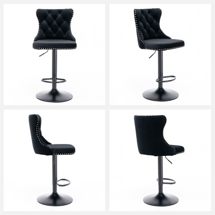 2x Height Adjustable Swivel Bar Stool Velvet Nailhead Barstool with Footrest Furniture Kings Warehouse