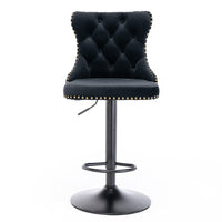 2x Height Adjustable Swivel Bar Stool Velvet Nailhead Barstool with Footrest Furniture Kings Warehouse