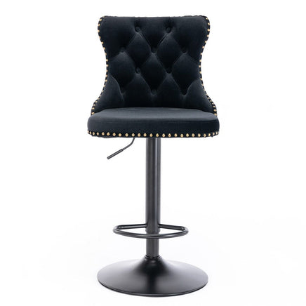 2x Height Adjustable Swivel Bar Stool Velvet Nailhead Barstool with Footrest Furniture Kings Warehouse