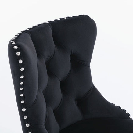 2x Height Adjustable Swivel Bar Stool Velvet Studs Barstool with Footrest and Chromed Base- Black Furniture Kings Warehouse
