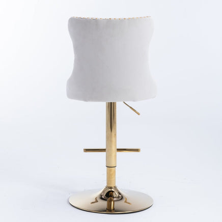 2x Height Adjustable Swivel Bar Stool Velvet Studs Barstool with Footrest and Golden Base- Beige Furniture Kings Warehouse