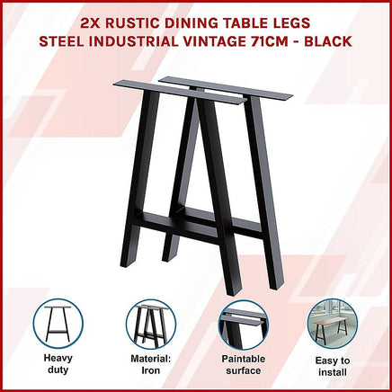 2x Rustic Dining Table Legs Steel Industrial Vintage 71cm - Black Home & Garden Kings Warehouse