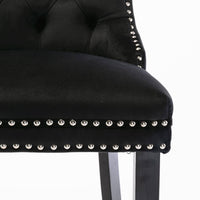 2X Velvet Bar Stools with Studs Trim Wooden Legs Tufted Dining Chairs Kitchen Furniture Kings Warehouse