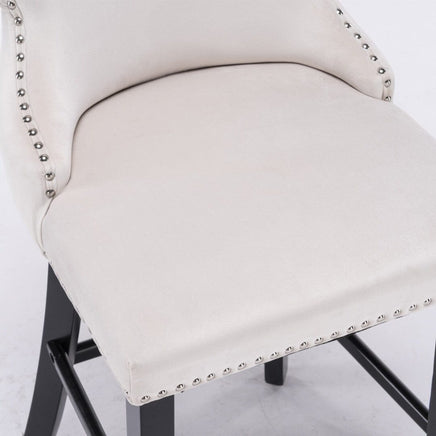 2x Velvet Upholstered Button Tufted Bar Stools with Wood Legs and Studs-Beige bar stools Kings Warehouse