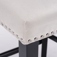 2x Velvet Upholstered Button Tufted Bar Stools with Wood Legs and Studs-Beige bar stools Kings Warehouse
