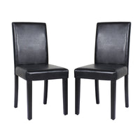 2x Wooden Frame Black Leatherette Dining Chairs with Solid Pine Legs Furniture Kings Warehouse