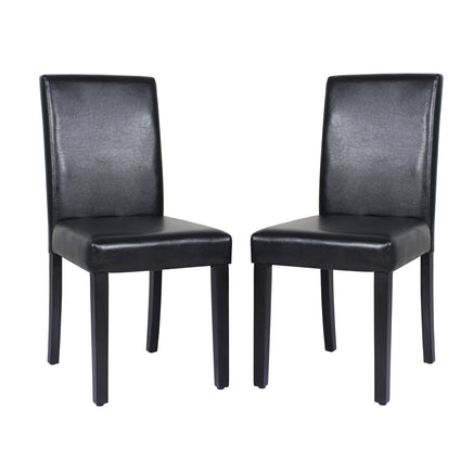 2x Wooden Frame Black Leatherette Dining Chairs with Solid Pine Legs Furniture Kings Warehouse