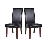 2x Wooden Frame Black Leatherette Dining Chairs with Solid Pine Legs Furniture Kings Warehouse