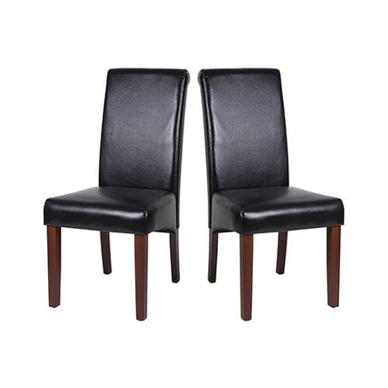 2x Wooden Frame Black Leatherette Dining Chairs with Solid Pine Legs Furniture Kings Warehouse