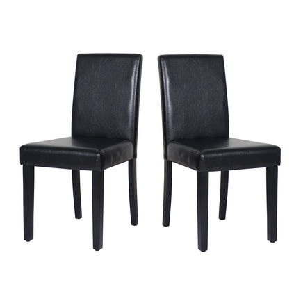 2x Wooden Frame Black Leatherette Dining Chairs with Solid Pine Legs Furniture Kings Warehouse