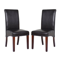 2x Wooden Frame Brown Leatherette Dining Chairs with Solid Pine Legs Furniture Kings Warehouse