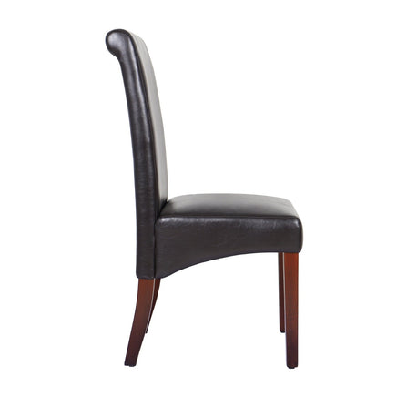 2x Wooden Frame Brown Leatherette Dining Chairs with Solid Pine Legs Furniture Kings Warehouse