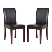 2x Wooden Frame Brown Leatherette Dining Chairs with Solid Pine Legs Furniture Kings Warehouse