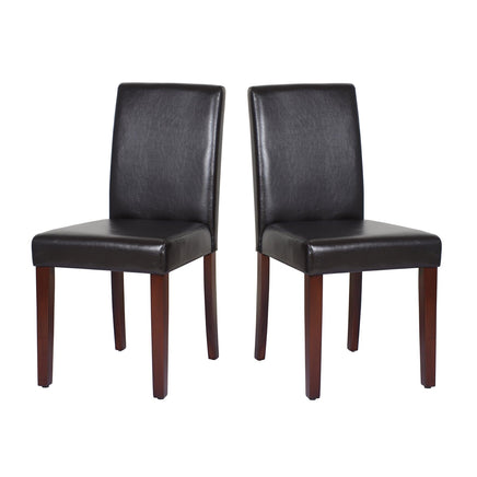2x Wooden Frame Brown Leatherette Dining Chairs with Solid Pine Legs Furniture Kings Warehouse