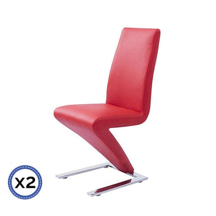 2x Z Shape Red Leatherette Dining Chairs with Stainless Base Furniture Kings Warehouse