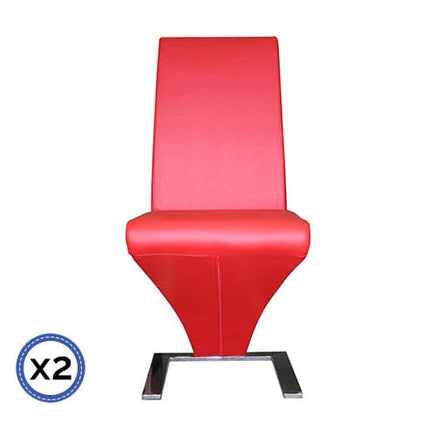 2x Z Shape Red Leatherette Dining Chairs with Stainless Base Furniture Kings Warehouse