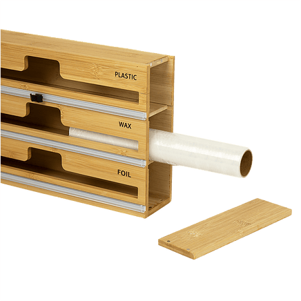3 Grids Bamboo Food Wrap Dispenser Cutter Foil Cling Film Storage Holder Box Kitchen Home & Garden Kings Warehouse