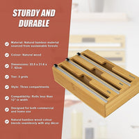 3 Grids Bamboo Food Wrap Dispenser Cutter Foil Cling Film Storage Holder Box Kitchen Home & Garden Kings Warehouse