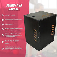 3 IN 1 Black Wood Plyo Games Plyometric Jump Box Sports & Fitness Kings Warehouse