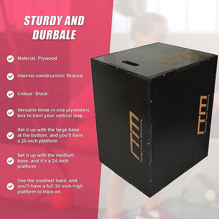 3 IN 1 Black Wood Plyo Games Plyometric Jump Box Sports & Fitness Kings Warehouse