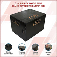 3 IN 1 Black Wood Plyo Games Plyometric Jump Box Sports & Fitness Kings Warehouse