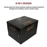 3 IN 1 Black Wood Plyo Games Plyometric Jump Box Sports & Fitness Kings Warehouse