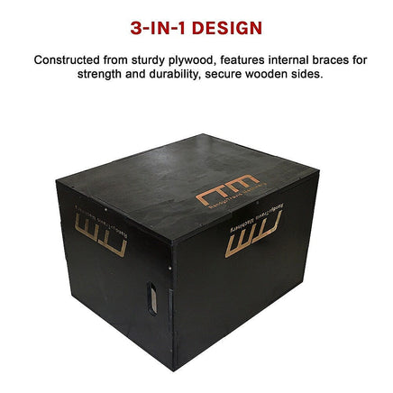 3 IN 1 Black Wood Plyo Games Plyometric Jump Box Sports & Fitness Kings Warehouse