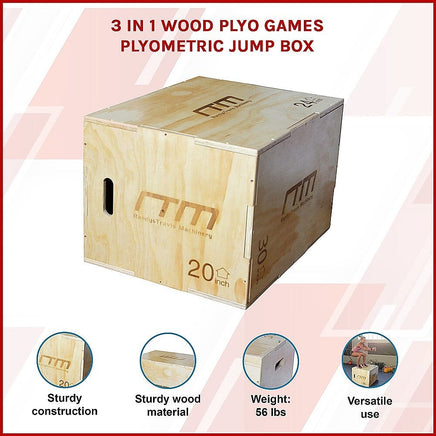 3 IN 1 Wood Plyo Games Plyometric Jump Box Sports & Fitness Kings Warehouse